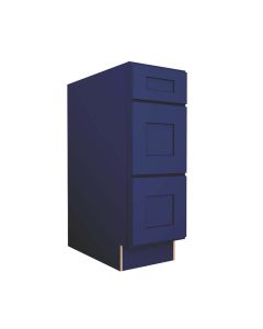 Navy Blue Shaker Three Drawer Base Cabinet 12" Cleveland - Town Sell Cabinets