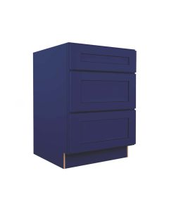 Navy Blue Shaker Three Drawer Base Cabinet 24" Cleveland - Town Sell Cabinets