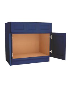 Navy Blue Shaker Vanity Sink Base Cabinet with Drawers 36"W Cleveland - Town Sell Cabinets