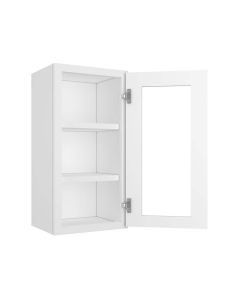 Craftsman White Shaker Wall Open Frame Glass Door Cabinet 15"W x 30"H Cleveland - Town Sell Cabinets