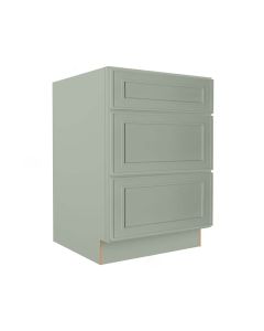 Craftsman Lily Green Shaker 3 Drawer Base Cabinet 24" Cleveland - Town Sell Cabinets