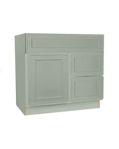 Craftsman Lily Green Shaker Vanity Sink Base Drawer Right Cabinet 30" Cleveland - Town Sell Cabinets