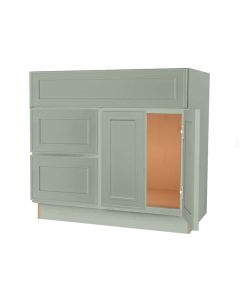 Craftsman Lily Green Shaker Vanity Sink Base Drawer Left Cabinet 36" Cleveland - Town Sell Cabinets