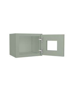 Craftsman Lily Green Shaker Wall Glass Door Cabinet with Finished Interior 15" x 12" Cleveland - Town Sell Cabinets