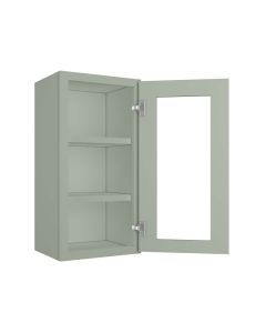 Craftsman Lily Green Shaker Wall Open Frame Glass Door Cabinet 15"W x 30"H Cleveland - Town Sell Cabinets