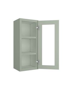 Craftsman Lily Green Shaker Wall Open Frame Glass Door Cabinet 15"W x 36"H Cleveland - Town Sell Cabinets