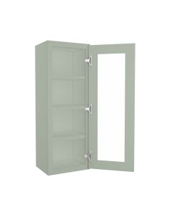 Craftsman Lily Green Shaker Wall Open Frame Glass Door Cabinet 15"W x 42"H Cleveland - Town Sell Cabinets