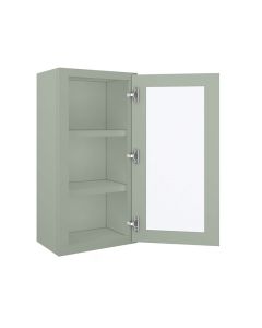 Craftsman Lily Green Shaker Wall Open Frame Glass Door Cabinet 18"W x 36"H Cleveland - Town Sell Cabinets
