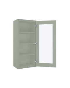 Craftsman Lily Green Shaker Wall Open Frame Glass Door Cabinet 18"W x 42"H Cleveland - Town Sell Cabinets