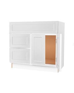 Craftsman White Shaker Vanity Sink Base Drawer Left Cabinet 36" Cleveland - Town Sell Cabinets