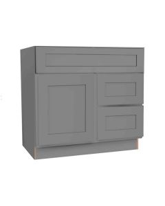 Grey Shaker Elite Vanity Sink Base Drawer Right Cabinet 30"W Cleveland - Town Sell Cabinets