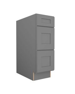 Grey Shaker Elite Vanity Three Drawer Base Cabinet 12"W Cleveland - Town Sell Cabinets