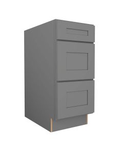 Grey Shaker Elite Vanity Three Drawer Base Cabinet 15"W Cleveland - Town Sell Cabinets