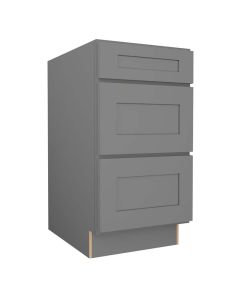 Grey Shaker Elite Vanity Three Drawer Base Cabinet 18"W Cleveland - Town Sell Cabinets