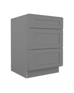 Grey Shaker Elite Vanity Three Drawer Base Cabinet 24"W Cleveland - Town Sell Cabinets