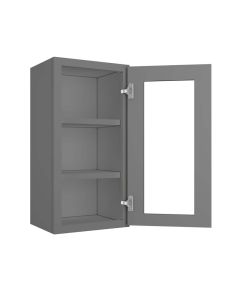 Grey Shaker Elite Wall Open Frame Glass Door Cabinet  15"W x 30"H Cleveland - Town Sell Cabinets