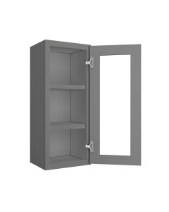 Grey Shaker Elite Wall Open Frame Glass Door Cabinet  15"W x 36"H Cleveland - Town Sell Cabinets
