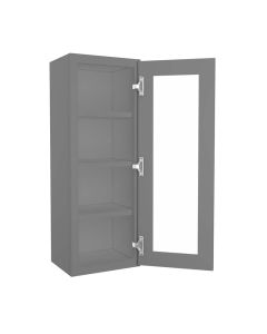 Grey Shaker Elite Wall Open Frame Glass Door Cabinet  15"W x 42"H Cleveland - Town Sell Cabinets